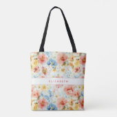 Cottagecore Watercolor Floral Name Gift Wildflower Tote Bag (Achterkant)