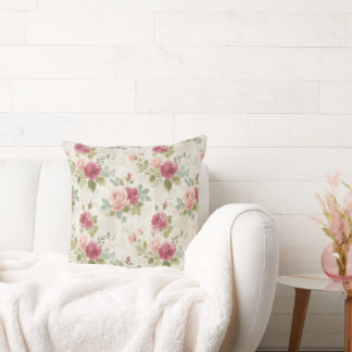 Cottagecore Waterverf Bloem Roze Kussen