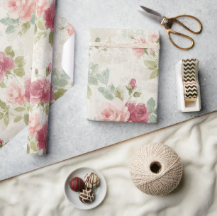 Cottagecore Waterverf Bloemendecor Roze Cadeaupapier