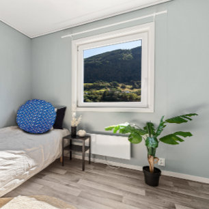 Cottagecore waterverf bloempatroon blauw rond kussen