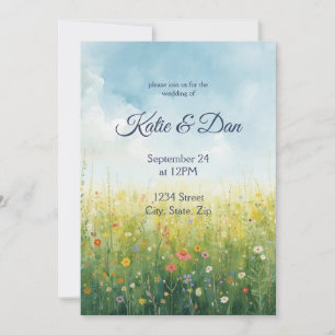 Cottagecore Waterverf Meadow Floral Wedding Kaart
