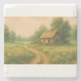 Cottagecore Waterverf Rustiek Cottage Scene Stenen Onderzetter
