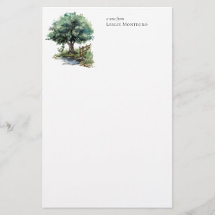 Cottagecore Waterverf Tuinboom gepersonaliseerd Briefpapier