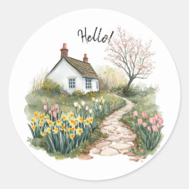 Cottagecore Waterverf Tuinpad Sticker