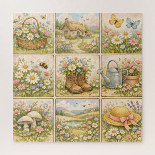 Cottagecore Wilde Bloementuin Patchwork Legpuzzel