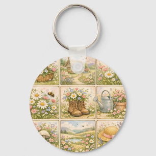 Cottagecore Wilde Bloementuin Patchwork Sleutelhanger