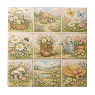 Cottagecore wilde bloementuin patchwork tegeltje