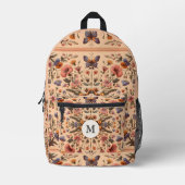 Cottagecore Wildflower Perzik Monogram Bedrukte Rugzak (Voorkant)