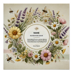 "CottageCore Wildflower Wreath" gepersonaliseerd Perfect Poster