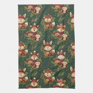 Cottagecore Winter Bosdier Patroon Theedoek