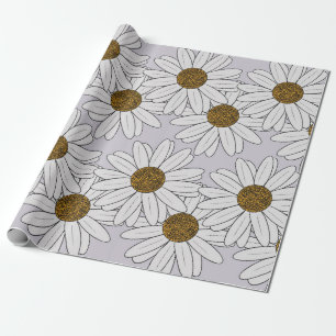 Cottagecore Witte Daisies op Bleke Roze Achtergron Cadeaupapier