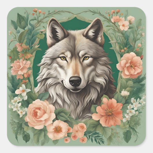Cottagecore Wolf Vierkante Sticker (Voorkant)