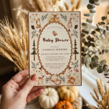 Cottagecore Woodland Baby Shower Uitnodiging Bos