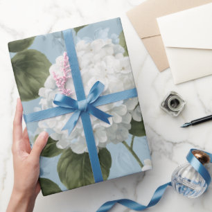 Cottagecore Zachte Blauwe Hortensia Bloemmotief Cadeaupapier