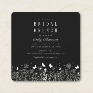 Cottagecore Zwarte Bloem Bruids Brunch Uitnodiging