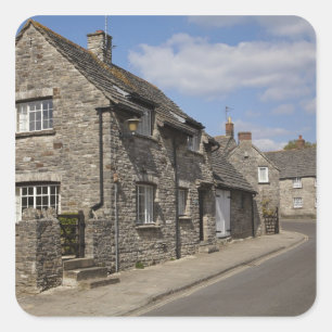 Cottages, Corfe Castle dorp, Dorset, Engeland, Vierkante Sticker