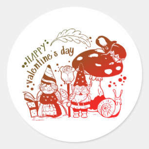 Cottcore Gnome Couple Happy Valentiine Day Ronde Sticker
