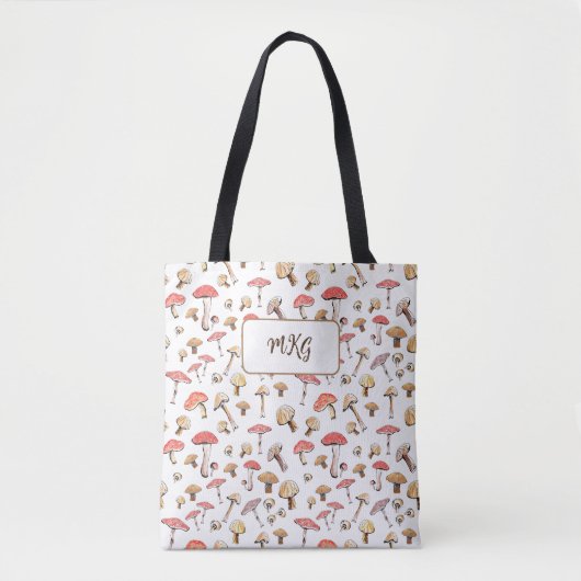 Cottcore Mushroom Patroon Monogram Boho Tote Bag (Voorkant)