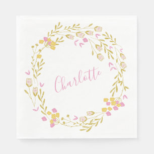 Cottcore roze Green Dainty Floral Wreatname Servet