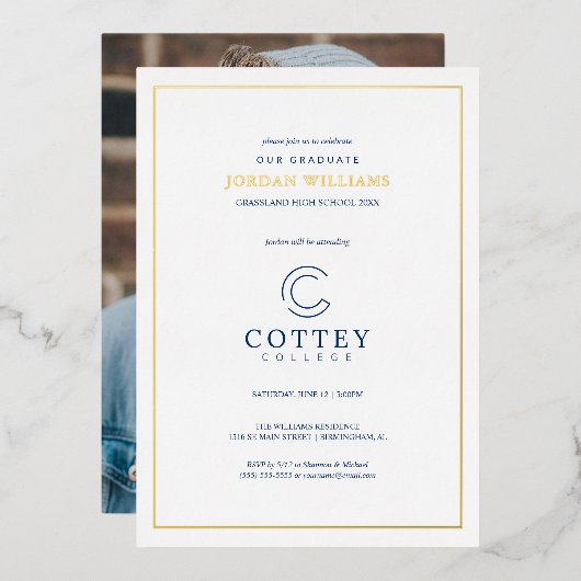 Cottey College Folie Uitnodiging (Voorkant / Achterkant)