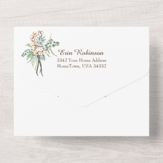 Cotton Antler Boho Wedding All In One Uitnodiging (Achterkant)