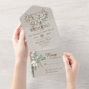 Cotton Antler Boho Wedding All In One Uitnodiging