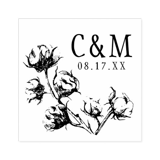 Cotton Boll Plant Bruiloft Bewaar de datum Monogra Rubberstempel (Afrduk)