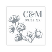 Cotton Boll Plant Bruiloft Bewaar de datum Monogra Zelfinktende Stempel (Design)