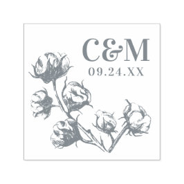 Cotton Boll Plant Bruiloft Bewaar de datum Monogra Zelfinktende Stempel