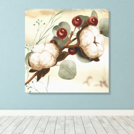 Cotton Boll Plant Canvas Print (Insitu (Houten vloer))