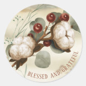 Cotton Boll Plant Elegant Ronde Sticker (Voorkant)