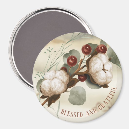 Cotton Boll Plant gezegend en dankbare magneet (Voorkant / Achterkant)