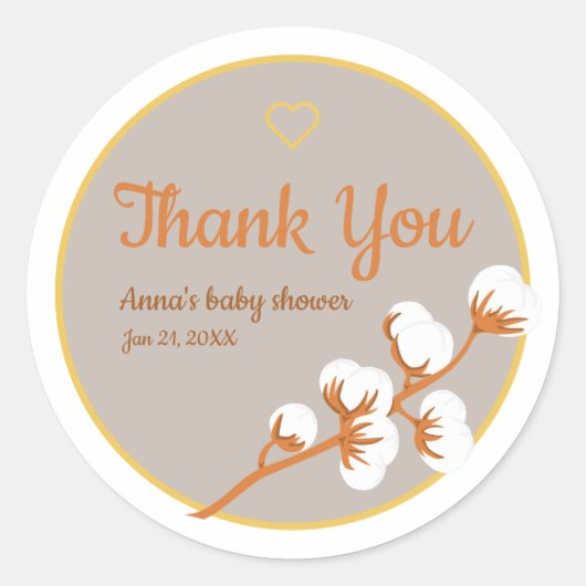 Cotton Branch-Baby shower Ronde Sticker (Voorkant)