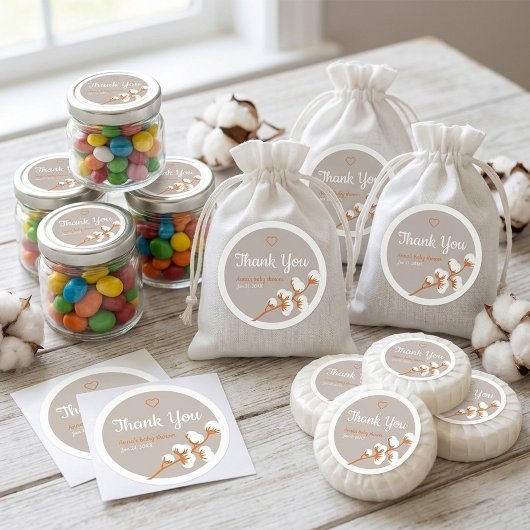 Cotton Branch Baby Shower Ronde Sticker