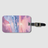 Cotton Candy Beach | Pink Ocean Waves Painting Bagagelabel (Voorkant (horizontaal))