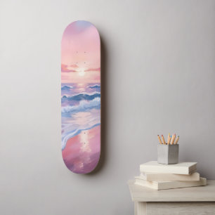 Cotton Candy Beach   Roze Oceaangolven Schilderij Persoonlijk Skateboard