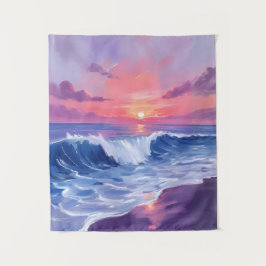 Cotton Candy Cove | Roze Oceaan Aquarel Geschilder Wandkleed