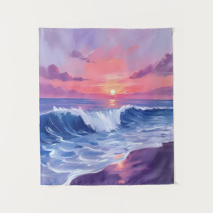 Cotton Candy Cove Roze Oceaan Aquarel Geschilder Wandkleed