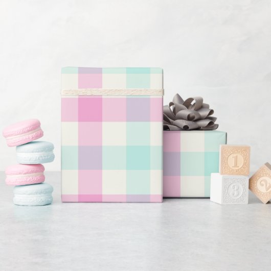 Cotton Candy Gingham - Wrapping Paper Cadeaupapier (Baby Shower)