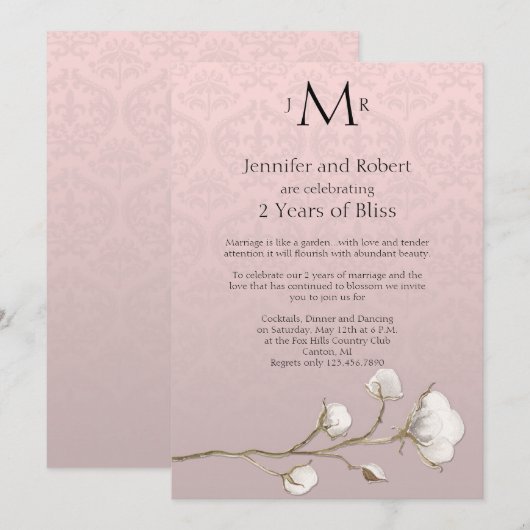 Cotton Damask 2e bruiloft Jubileum Kaart (Voorkant / Achterkant)