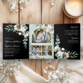 Cotton Eucalyptus Photo All in One Black Wedding Drieluik Uitnodiging