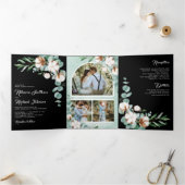 Cotton Eucalyptus Photo All in One Black Wedding Drieluik Uitnodiging (Binnen)