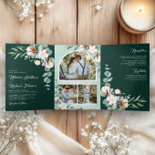 Cotton Eucalyptus Photo All in One Emerald Wedding Drieluik Uitnodiging