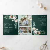 Cotton Eucalyptus Photo All in One Emerald Wedding Drieluik Uitnodiging (Binnen)