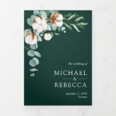 Cotton Eucalyptus Photo All in One Emerald Wedding Drieluik Uitnodiging (Cover)