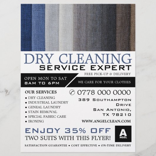 Cotton Fabric, Dry Cleaners, Cleaning Service Flyer (Voorkant)