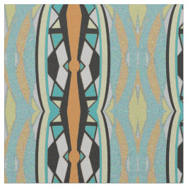 Cotton Fabric - Patroon Oranje, Turquoise, Yellow Stof