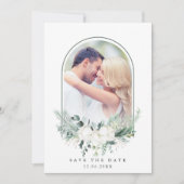 Cotton Flower Arched Lijst Weduwfoto Save The Date (Voorkant)