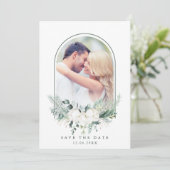 Cotton Flower Arched Lijst Weduwfoto Save The Date (Staand voorkant)