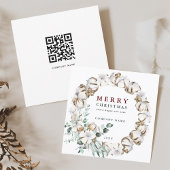 Cotton Flower Wreath Holiday Kaart met QR-code